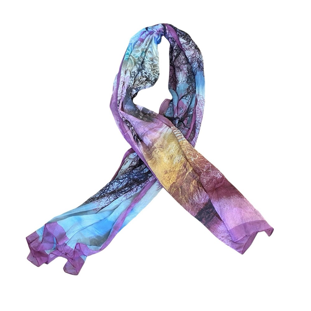 Dana‎ Xu 100% Silk Purple Tree Rectangle Sheer Scarf  90.55"L X 43.3"W
